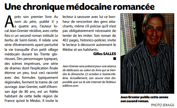 Article_Le Journal Du Médoc_Jean Grenier_2017_Edilivre