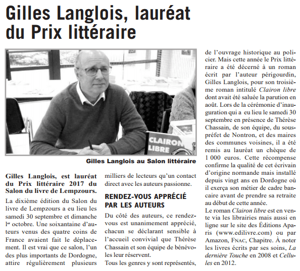 Article_L' Echo Dordogne_ Gilles Langlois_2017_Edilivre