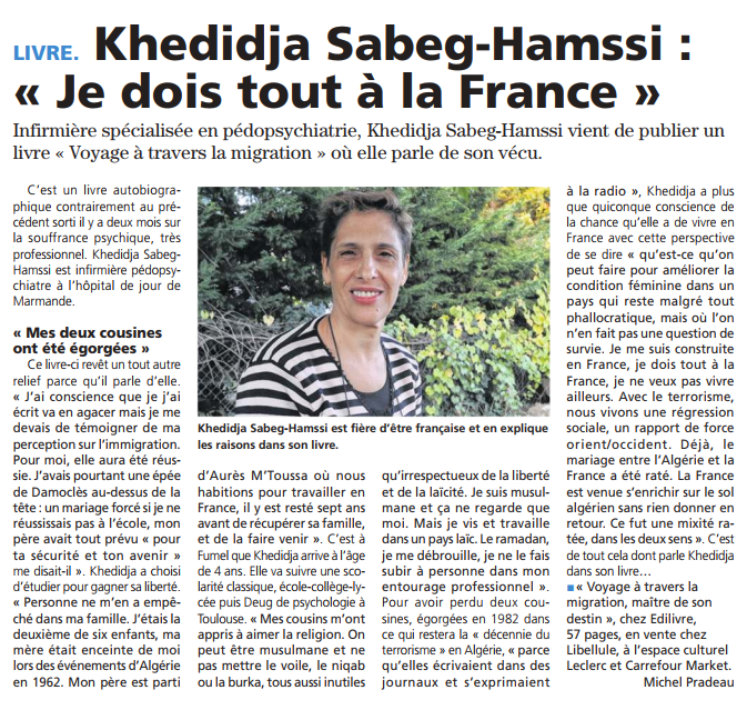 Article_Le Républicain Du Lot Et Garonne Marmande _Khédidja Sabeg-Hamssi_2017_Edilivre