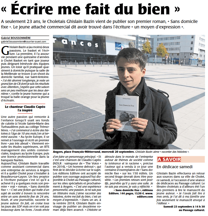 Article_Le Courrier De L'ouest Cholet_Ghislain Bazin_2017_Edilivre