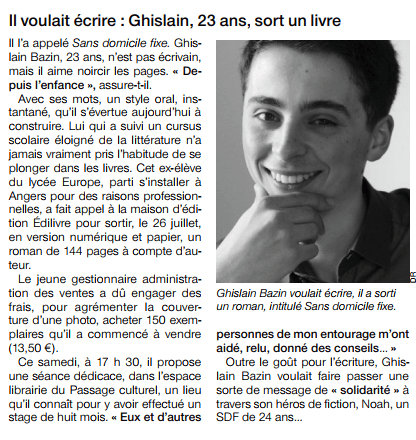 article_Ouest France Cholet_Ghislain Bazin_2017_Edilivre