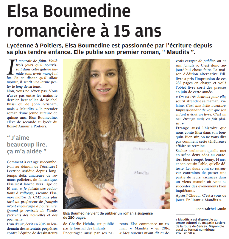Article_La Nouvelle République Du Centre Ouest Vienne_Elsa Boumedine_2017_Edilivre