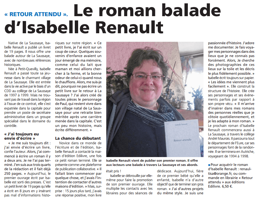 Article_Le Courrier de l'Eure_Isabelle Renault_2017_Edilivre