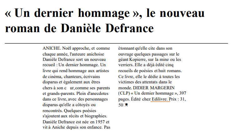 article_La_Voix_Du_Nord_Danièle_Defrance_2017_Edilivre