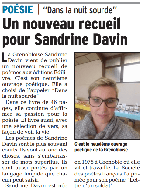 article_Le_Dauphiné_Sandrine_Davin_2018_Edilivre