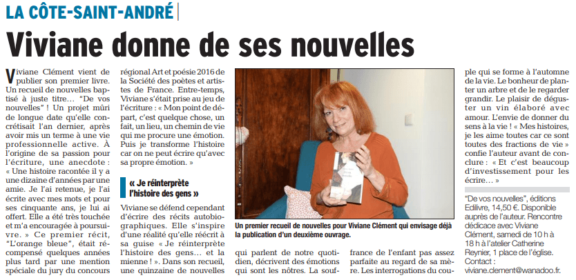 article_Le_Dauphiné_Libéré_Viviane_Clément_2018_Edilivre