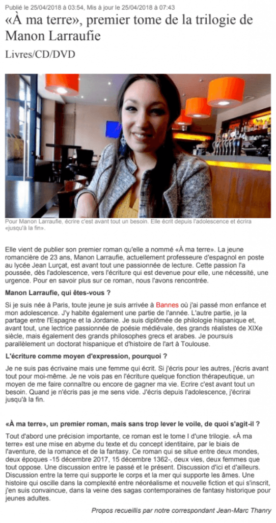 article_La_Dépêche_du_Midi_Manon_Larraufie_2018_Edilivre