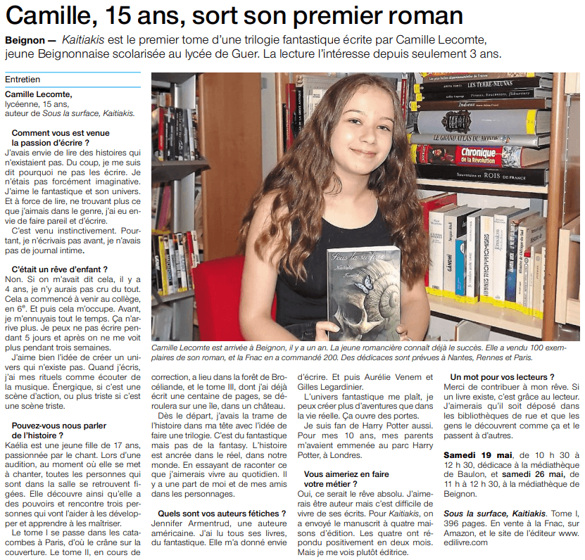 article_Ouest_France_Camille_Lecomte_2018_Edilivre