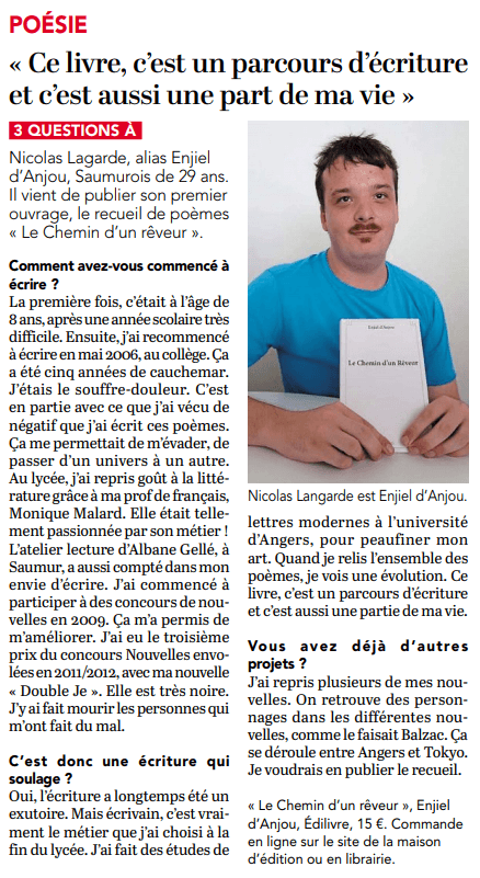 article_Le_Courrier_de_l'Ouest_Enjiel_d'Angou_2018_Edilivre