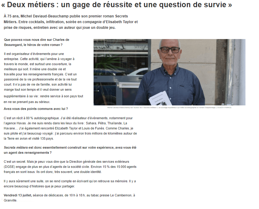 article_Ouest_France_Michel_Daviaud_Beauchamp_2018_Edilivre