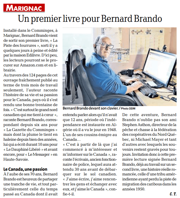 article_La_dépêche_du_Midi_Bernard_Brando_2018_Edilivre